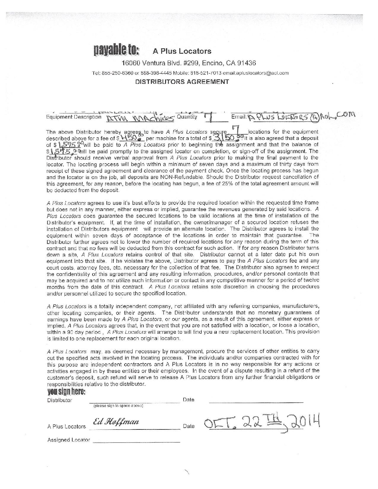 This his his contract. It shows 30 days, 4 months later nothing. If anything close to this address shows up, DO NOT GO WITH THIS GUY!!