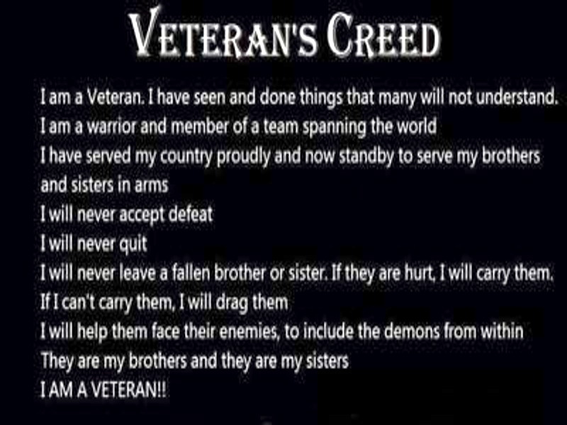 Congressman Womack here Sir I present you a copy of the U.S. Vererans Creed. You are most welcome to read and become part of the U.S. Veterans of The UNITED STATED of AMERICA. https://womack.house.gov