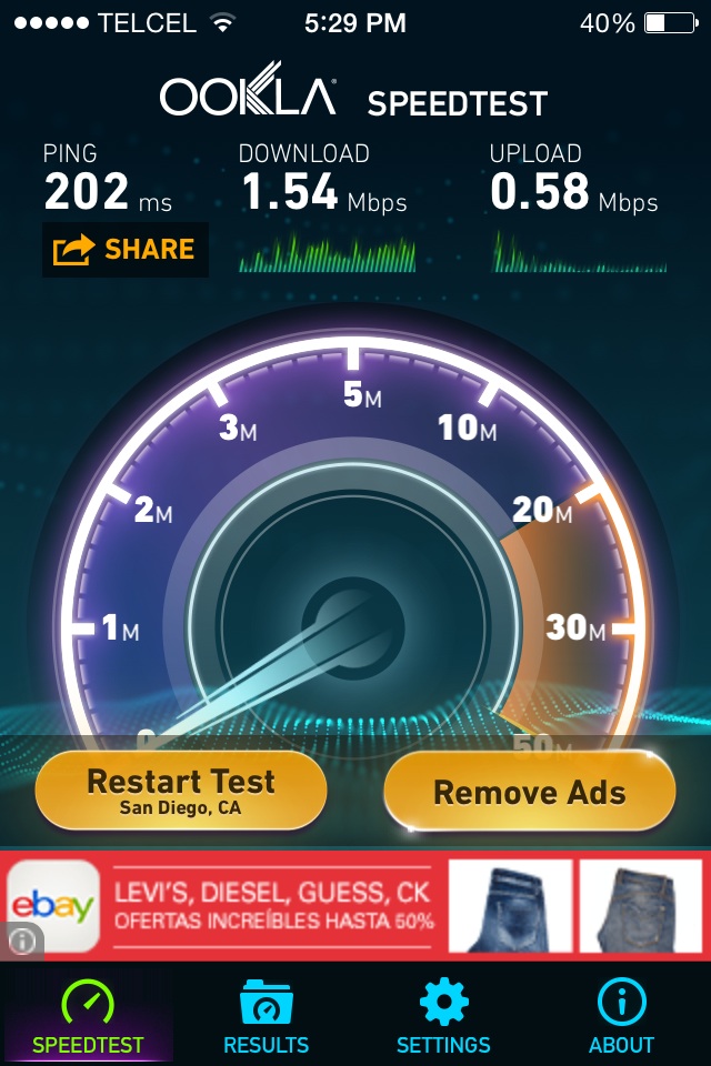 Speed test shows poor service.