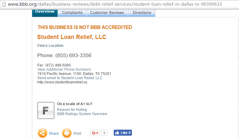 Screenshot from BBB web page. Congratulations, you have an F, which is what I give you, at life.