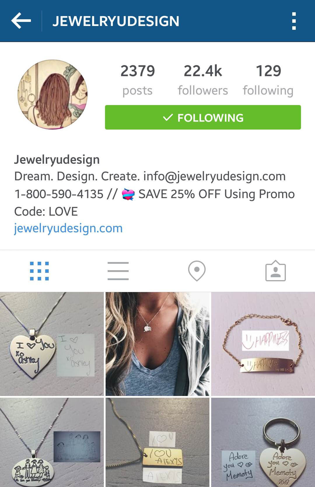 The Instagram page of the store. 