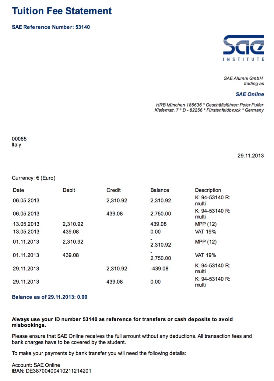 Tuition paid and (fake?) invoice