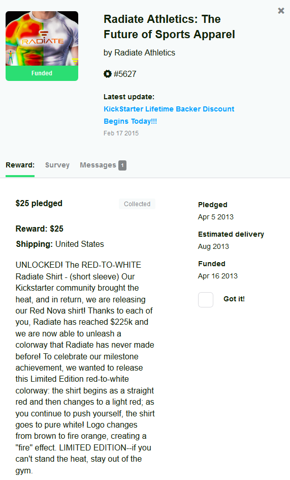 screenshot of my kickstarter backer confirmation.. note the estimated delivery date