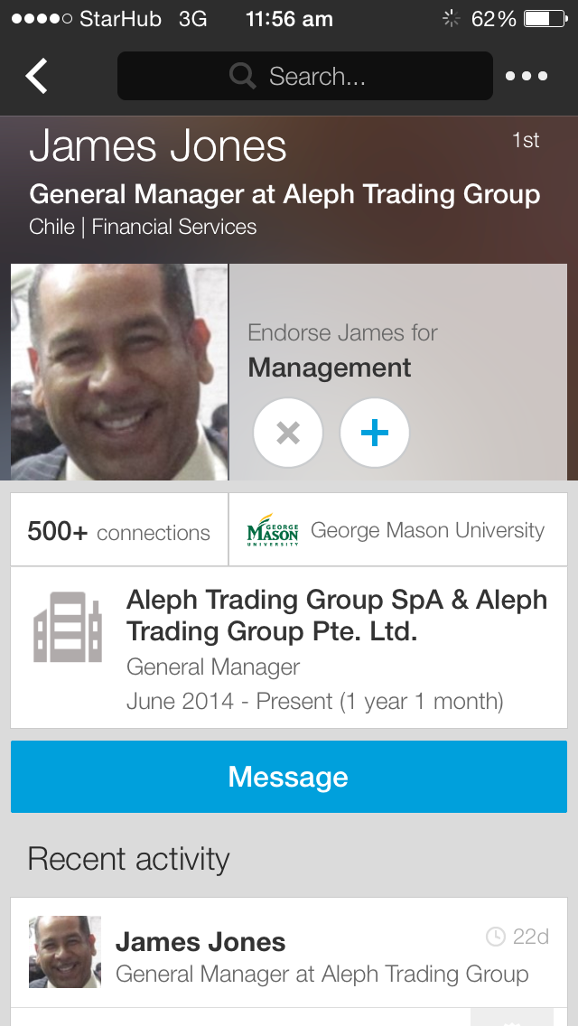 This is the linkedin Page of Pastor James Jones from Aleph Trading Group SPA