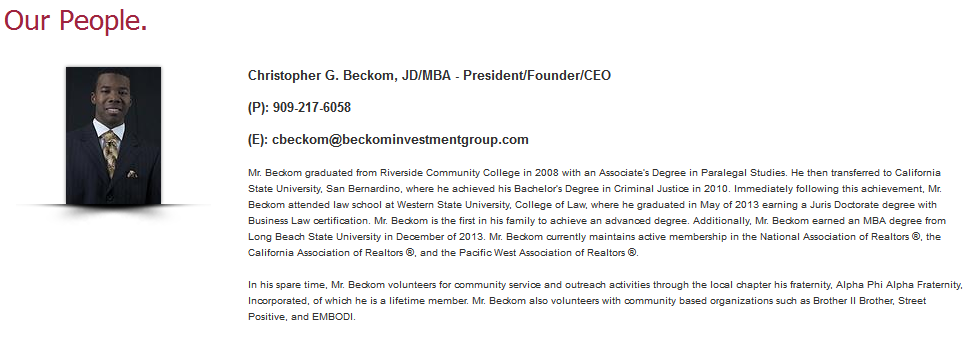 Christopher G. Beckom , JD/MBA - President/Founder/CEO