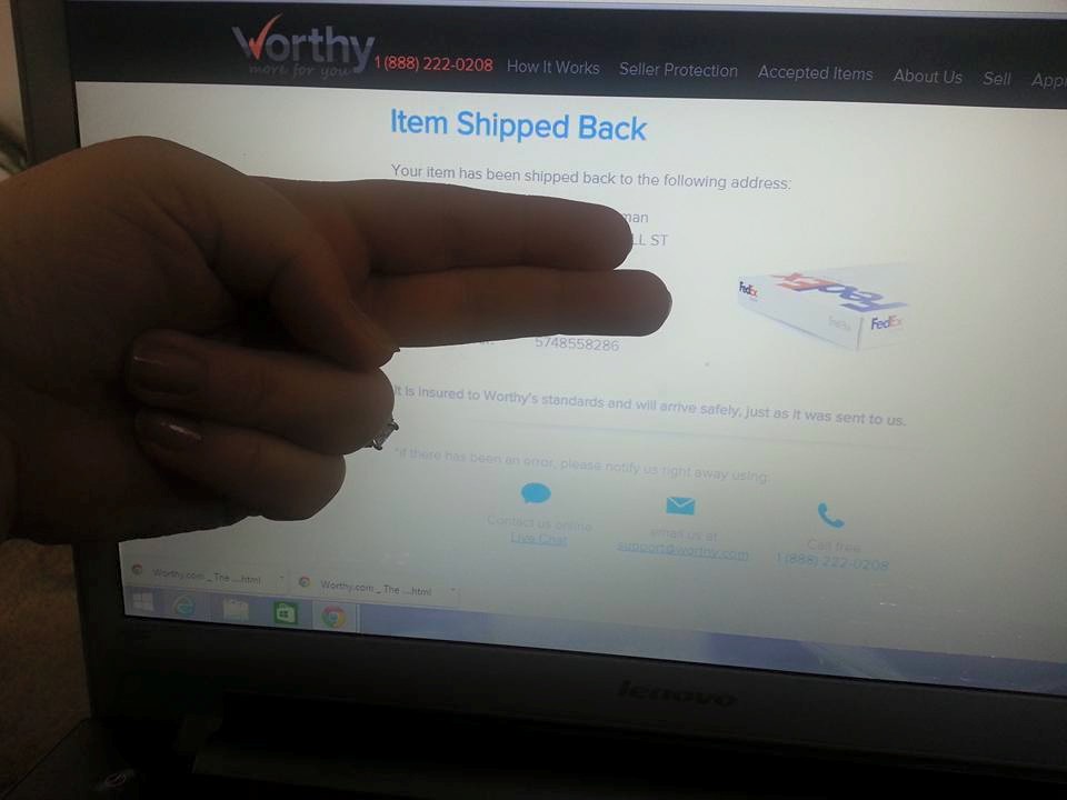 worthy.com claiming you will get item back as you sent it in