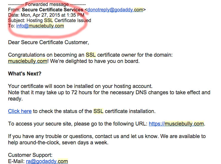 Proof that our SSL on our website was secure even before his claim.