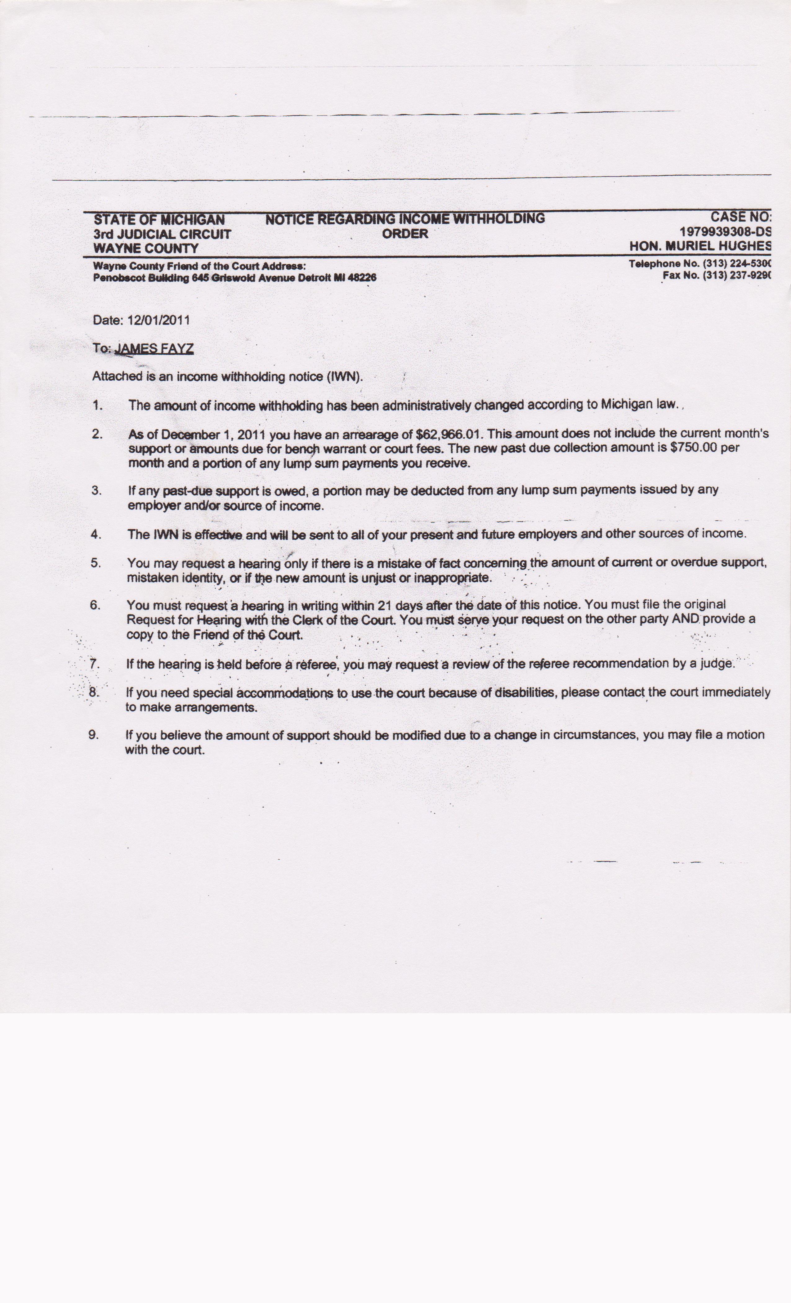 register of actions court order and garnishment order.