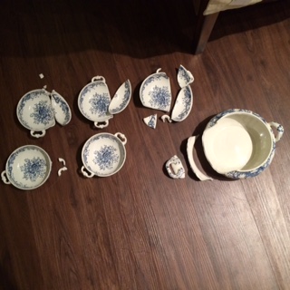 Broken china packed well in box marked Fragile China