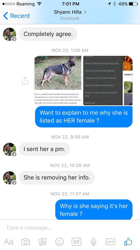more on me asking her why my dog was there