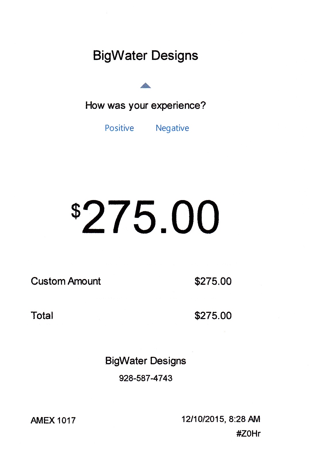 Partial payment to BigWater Designs