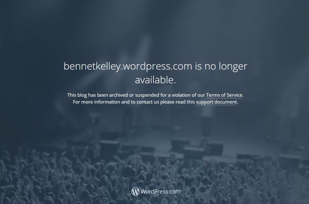 Bennet Kelley's slander site taken down by Wordpress