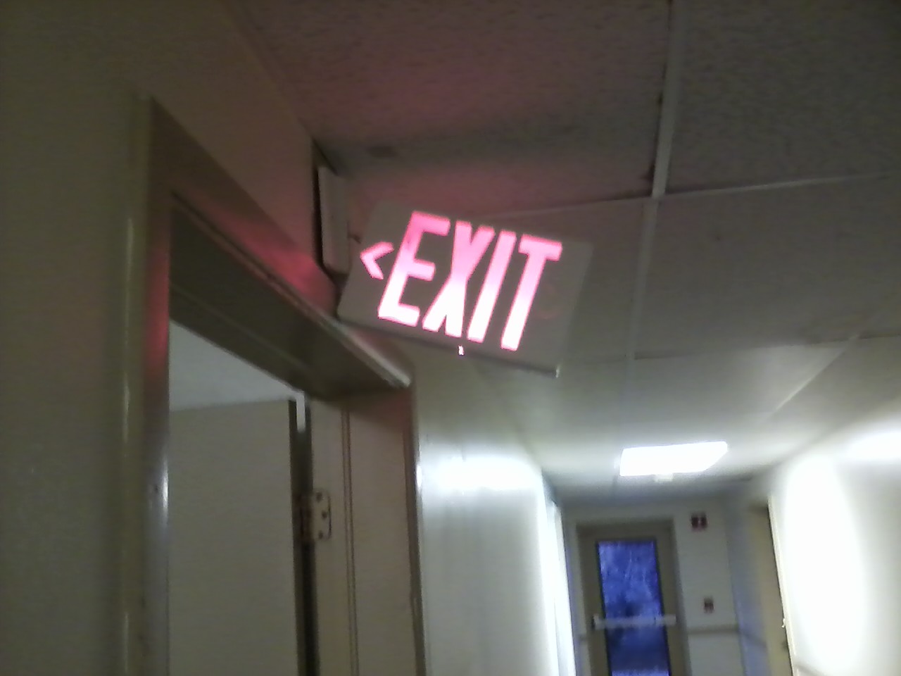 Broken exit signs.
