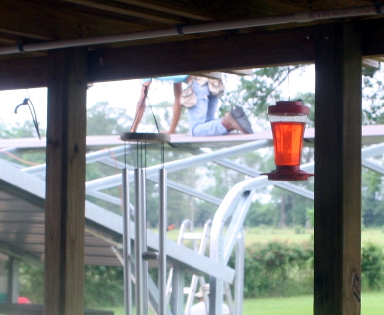 Installer on the roof walking on all panels