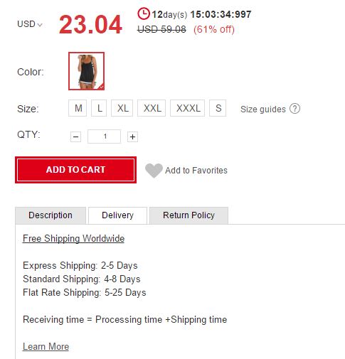 Shipping advertised on website