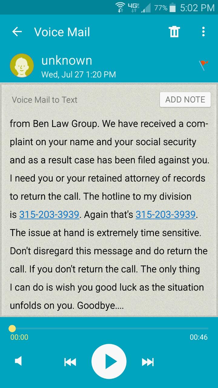 Sorry this is the voicemail the other attachment is the email