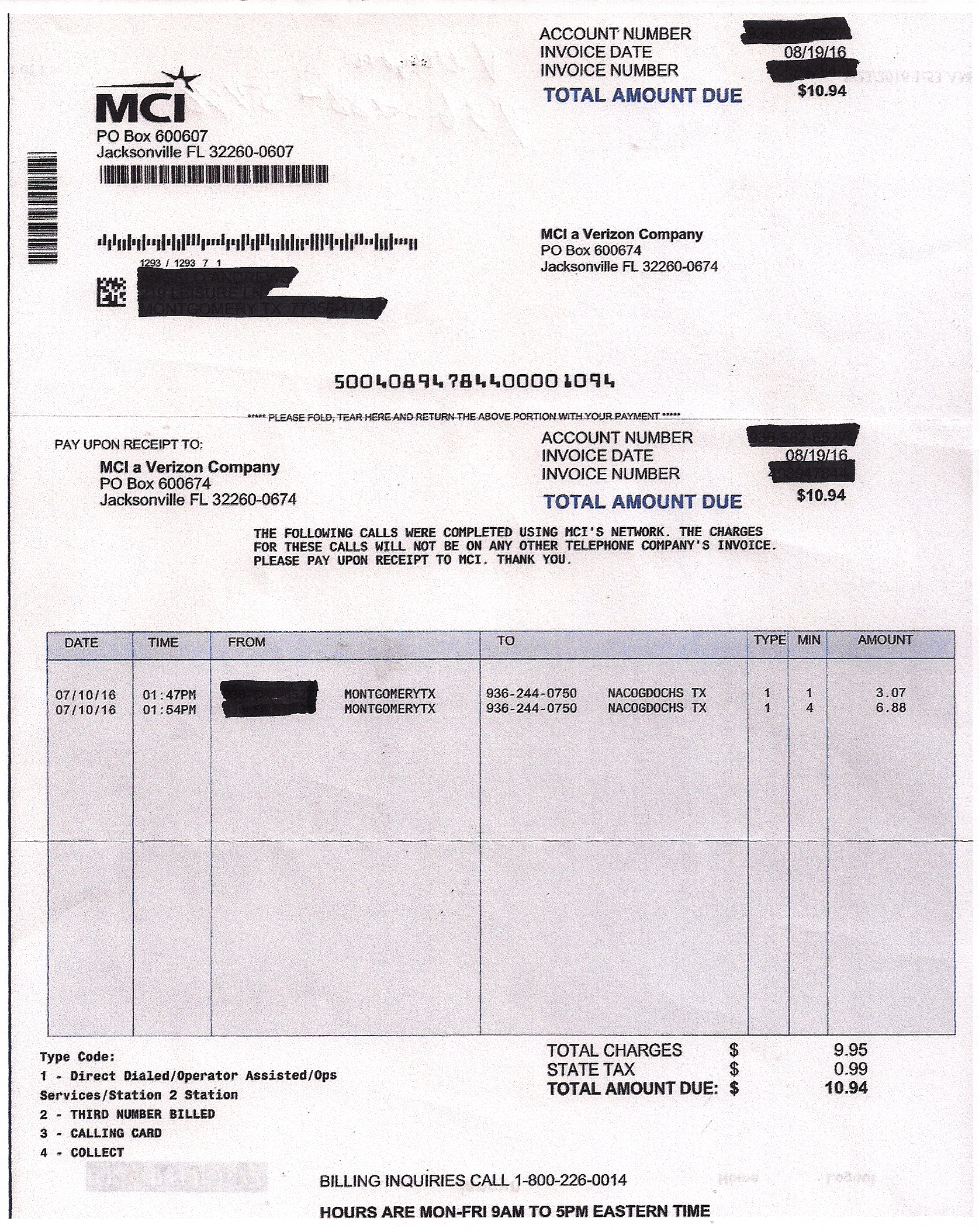 The invoice that was received.
