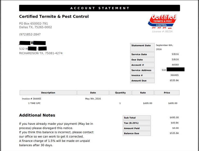 Latest dunning notice of a bill that was supposedly resolved months ago. 