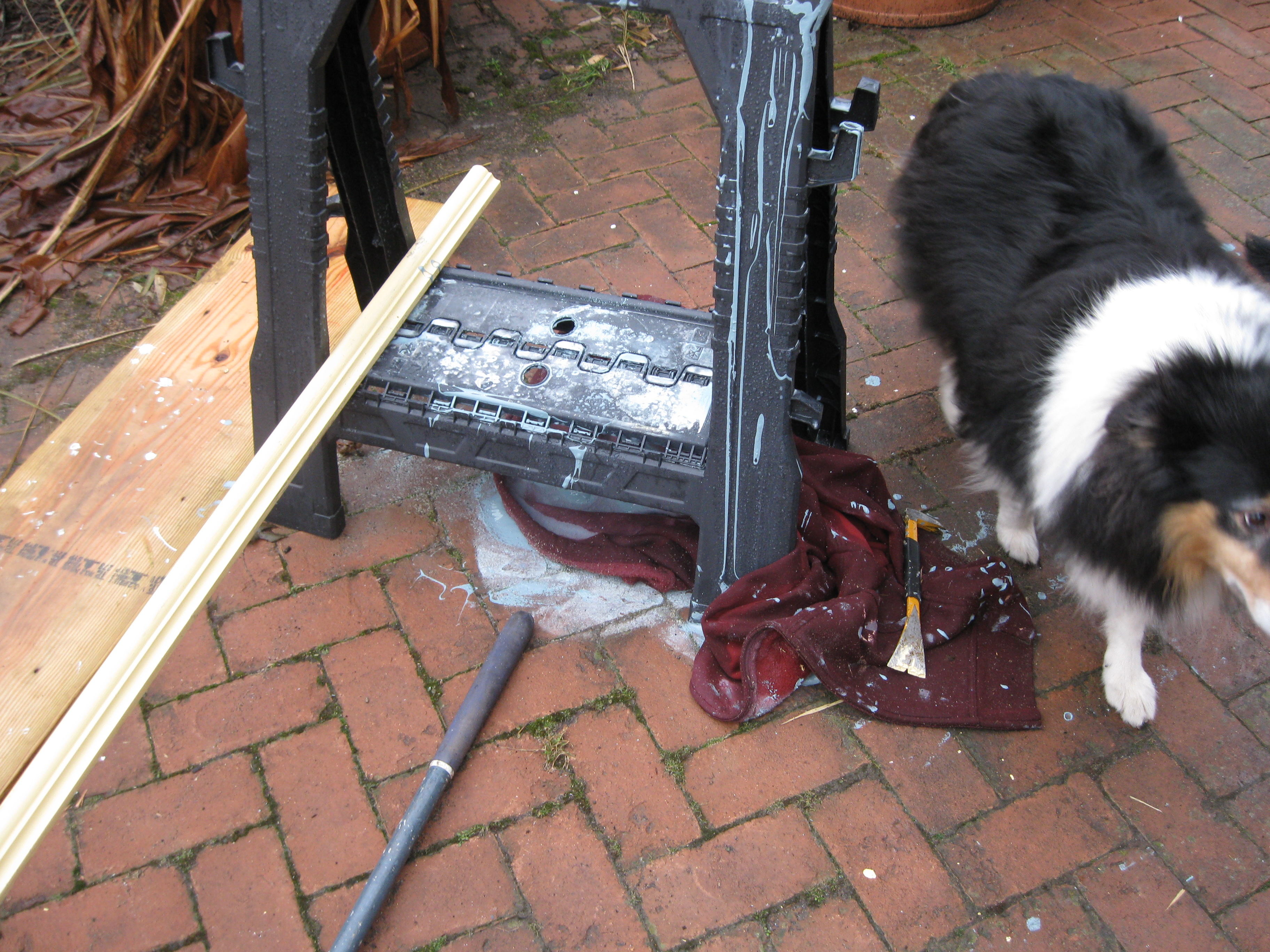 They spilt a half gallon of paint on our brick patio, ended up stepping in it and tracking across the patio. It was the last day they worked that winter. They never returned to clean it up. Just one o