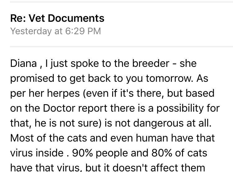 Correspondence from Seller Downplaying the Herpes Virus