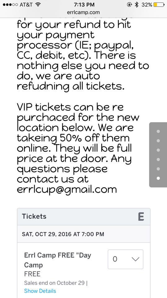 This a screen shot from their website claiming to have refunded all sponsors, packages, and tickets.  Not True!!