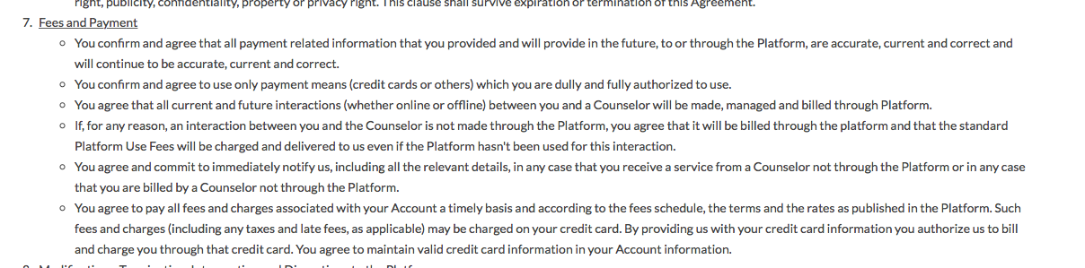Terms and Conditions related to payments