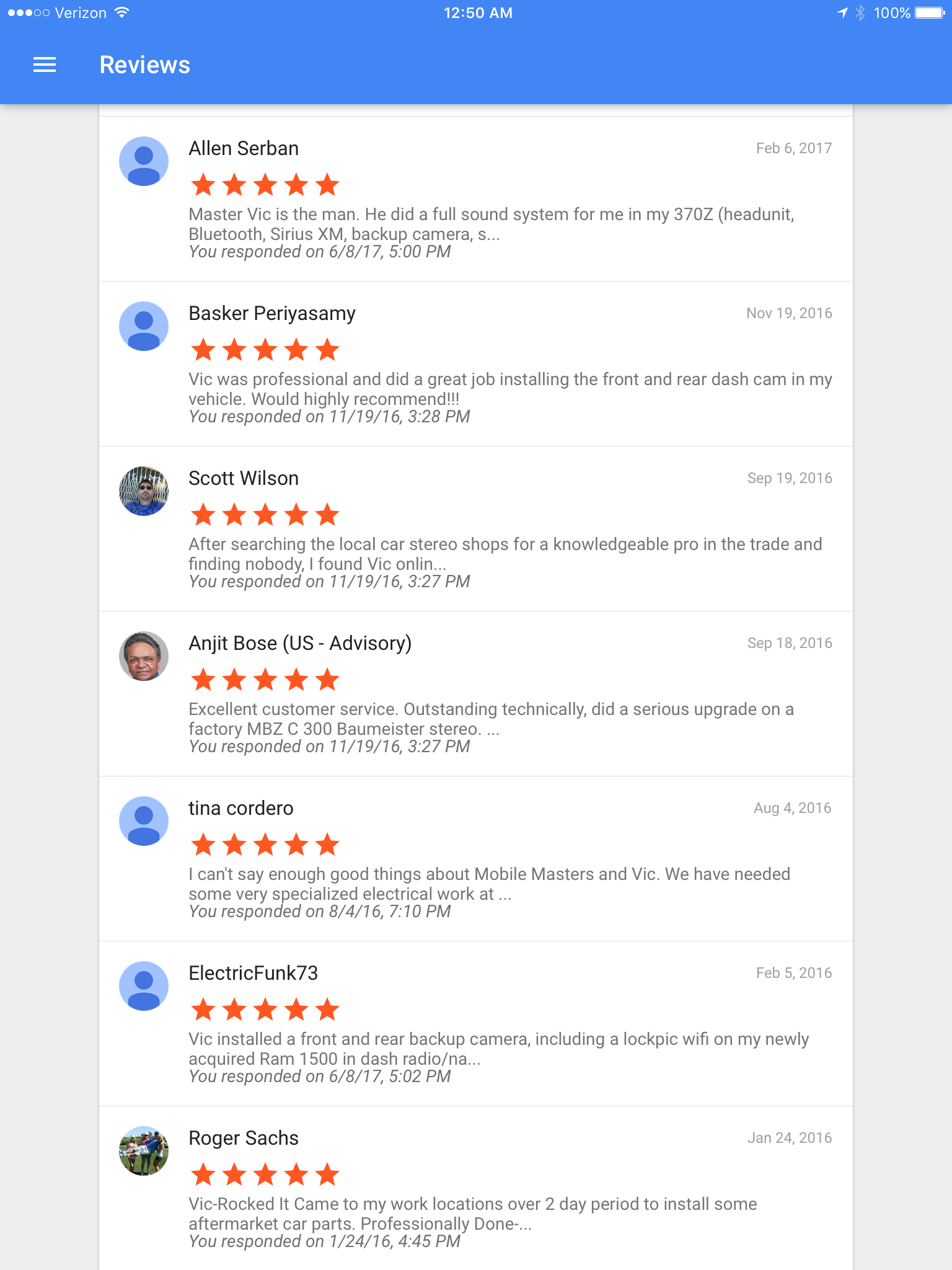 Our many 5 star ratings we have being in business here.