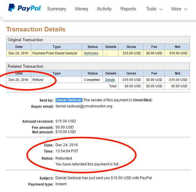 Payment History to Ian