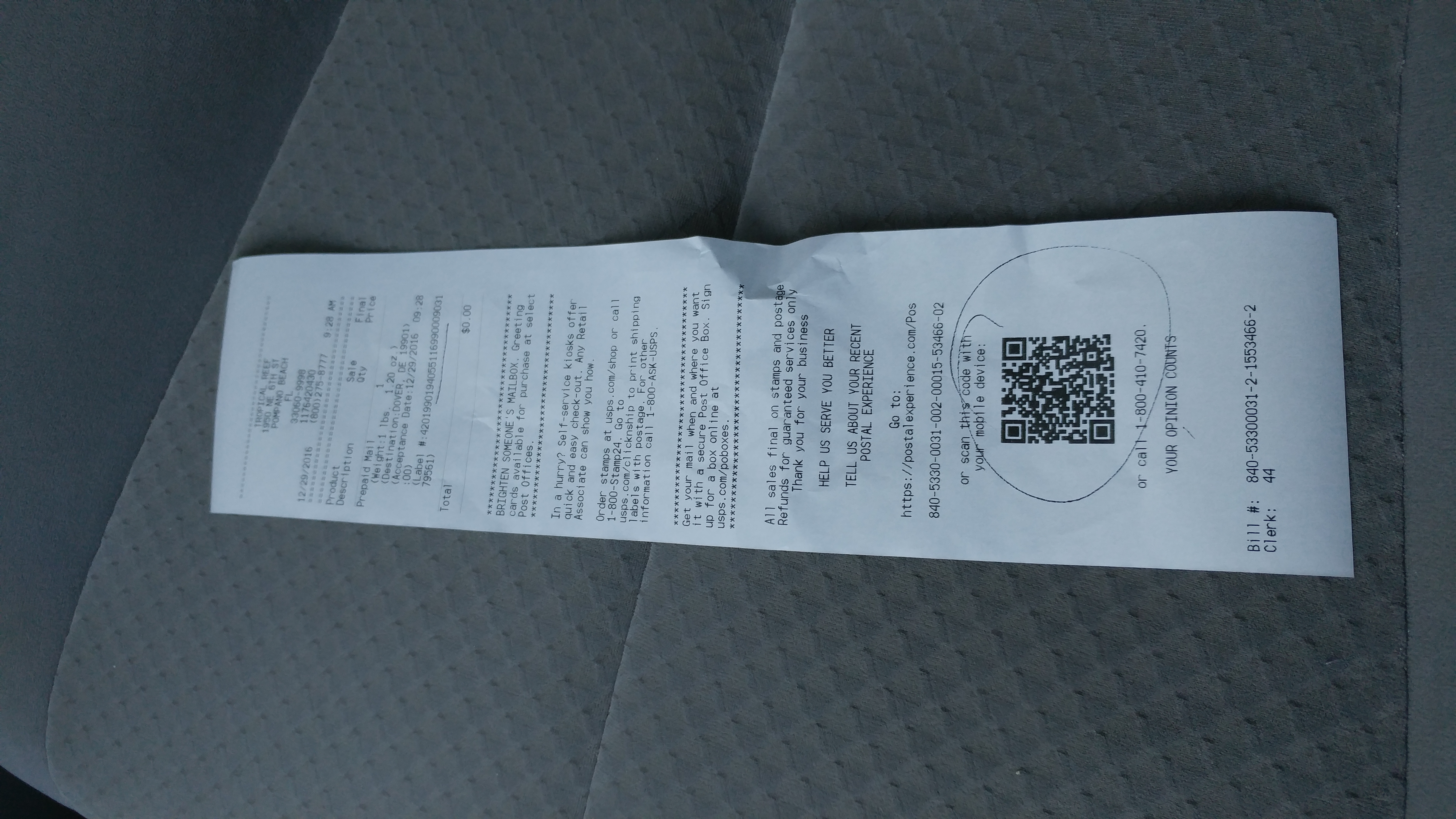 USPS RECEIPT