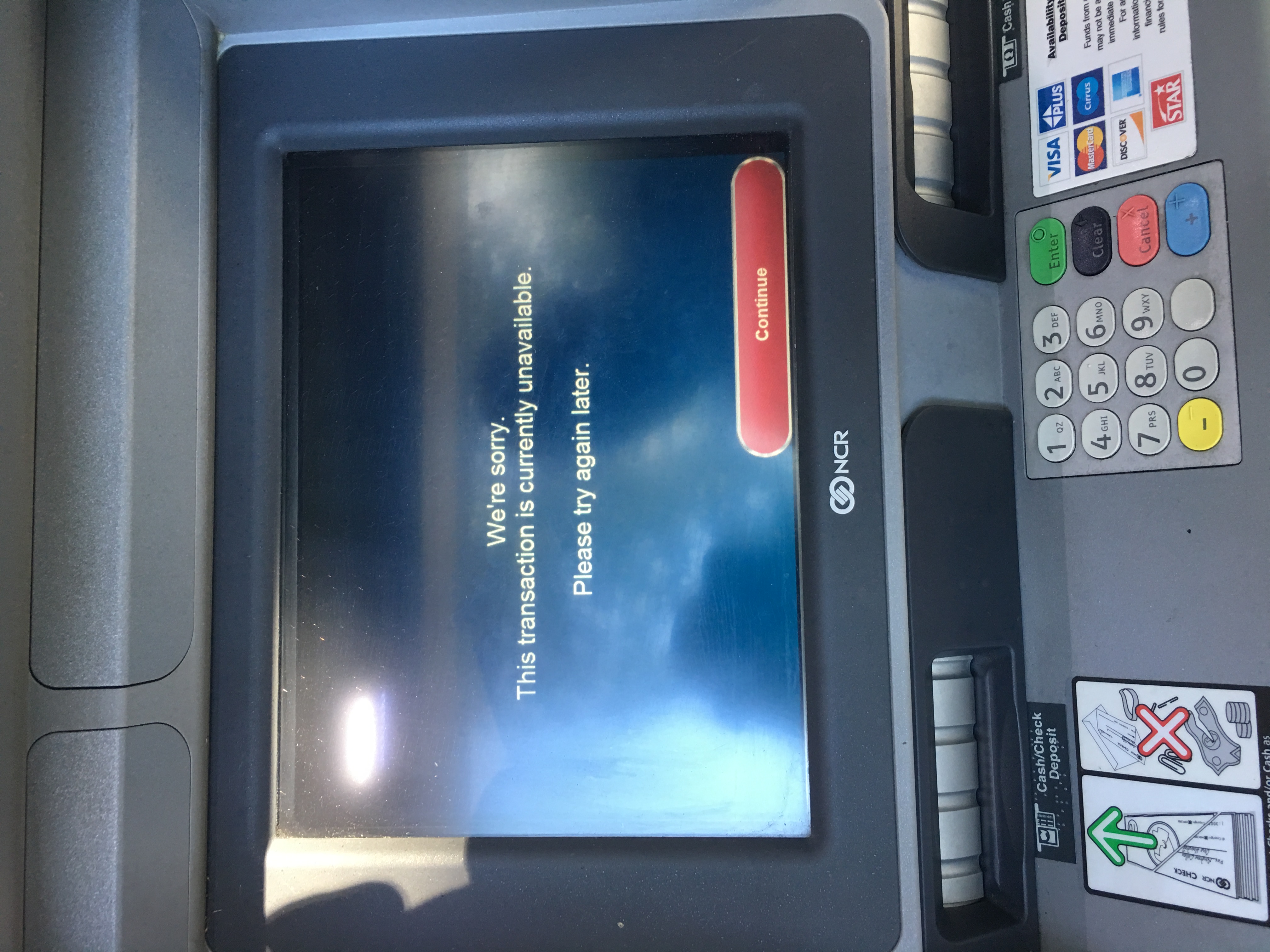 This is what the ATM said after it took my money and failed to give me a receipt.