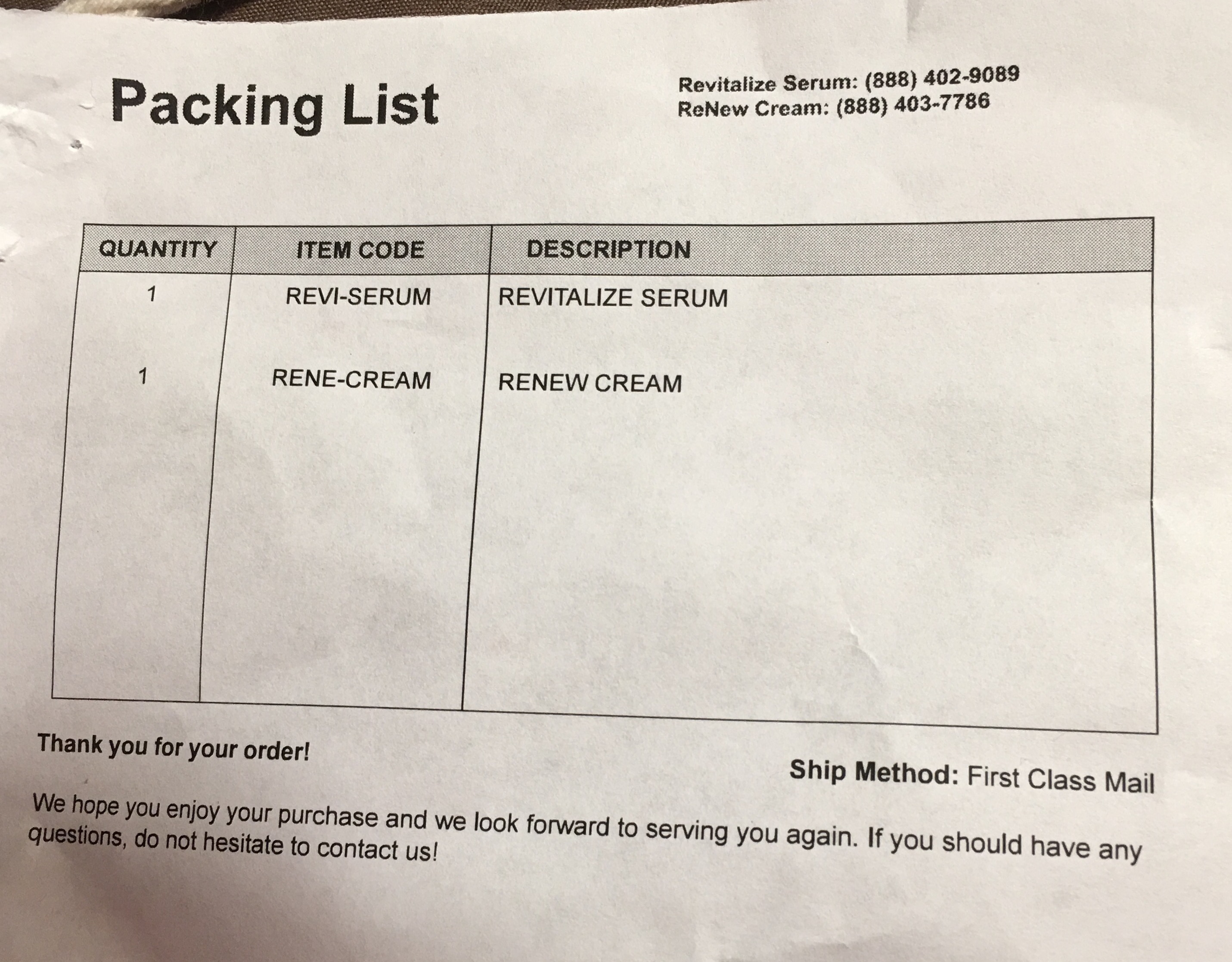 Packing Slip....no mention that I will be billed additional fees for these products!