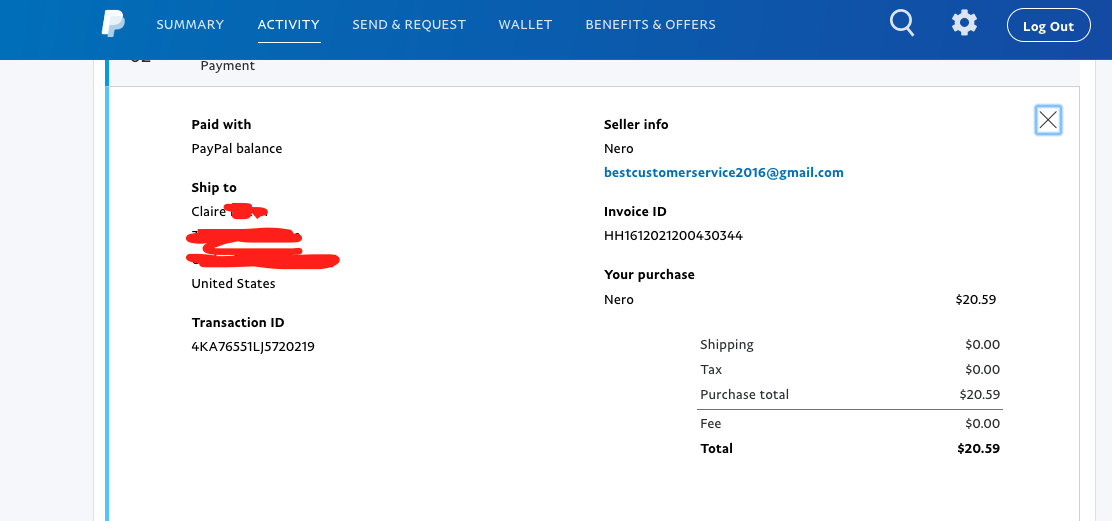 Proof of Paypal payment -- they actually said my ship date was Dec 14, despite my placing the order on Dec 2