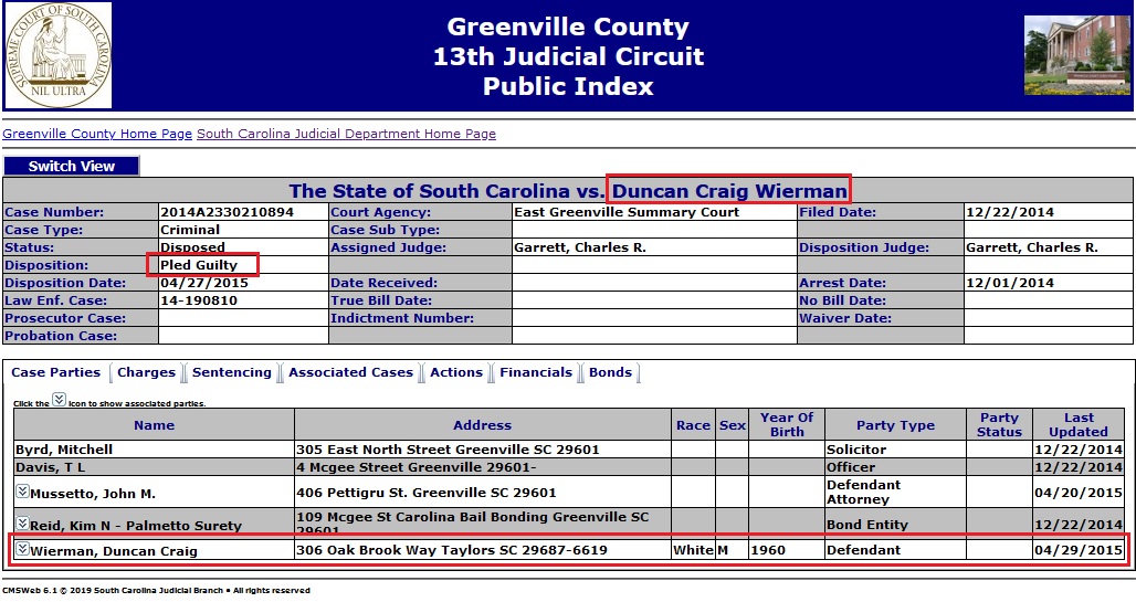 Duncan Wierman conviction location