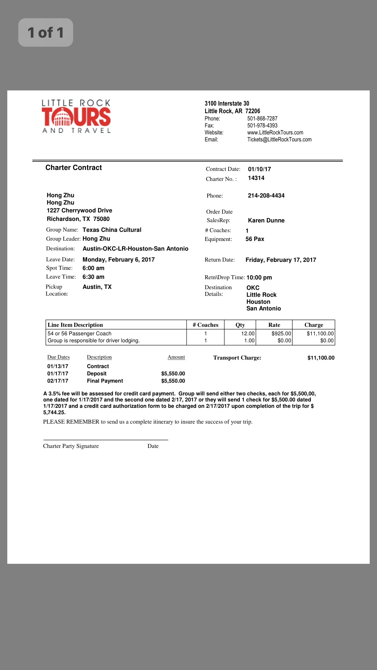 TACCF Invoice from Bus Company that was paid by Hosting City Organizers