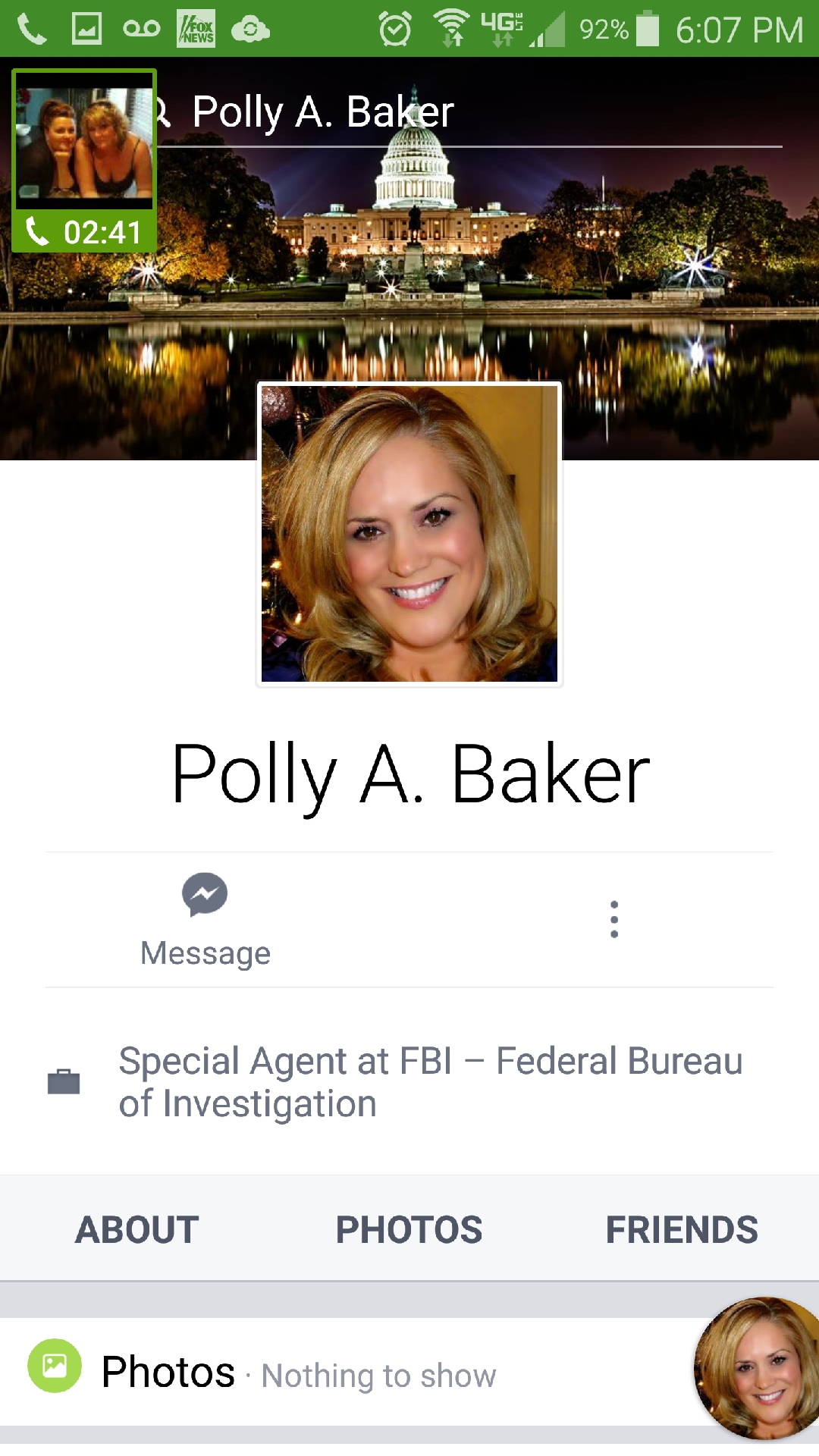 This is Victoria Claire posing as an FBI agent this is a fake Facebook account