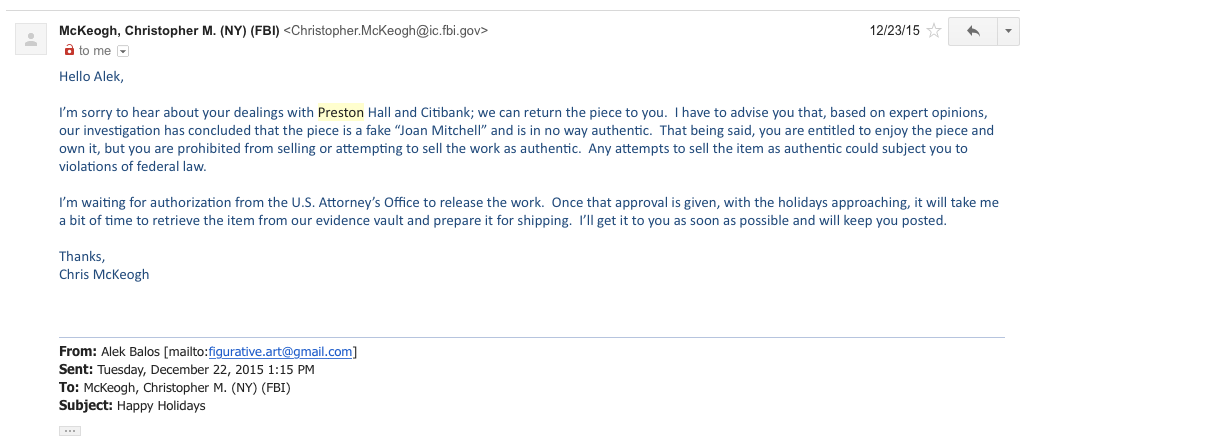 The FBI letter to me states that selling of forged, fake artwork is a Federal Crime.