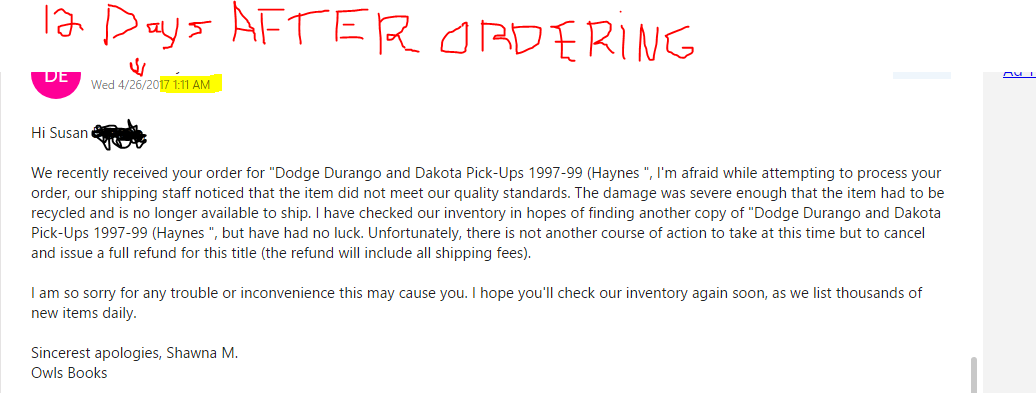 Their lovely 1am email... after waiting 2 weeks and telling me it was shipped and providing fake tracking.