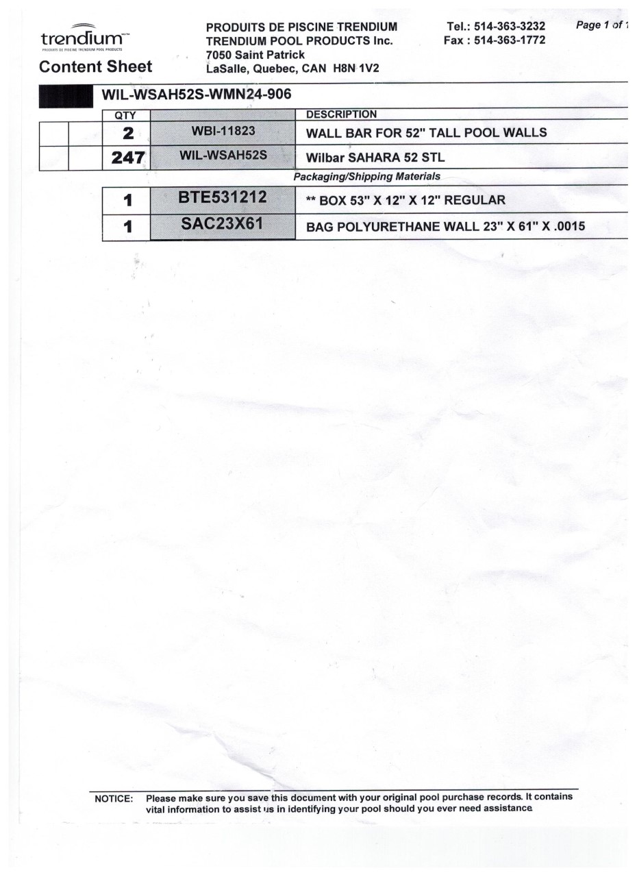 Canadian pool invoice