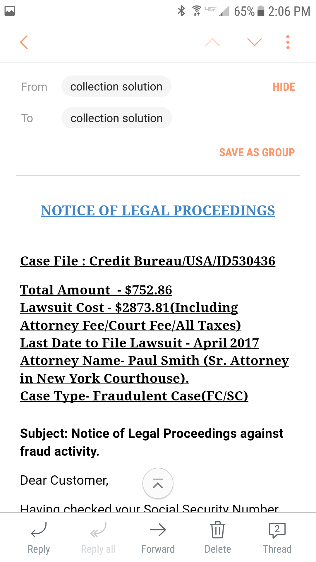 our National Checking Database System, and finding out that you have been never charged for a fraud activity, ACS has decided to give you a chance to take care of this issue outside of the Court witho