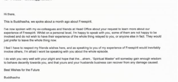 Buddhasiha statement behind Free Spirits back insulting his integrity and referring to episode (email address removed)