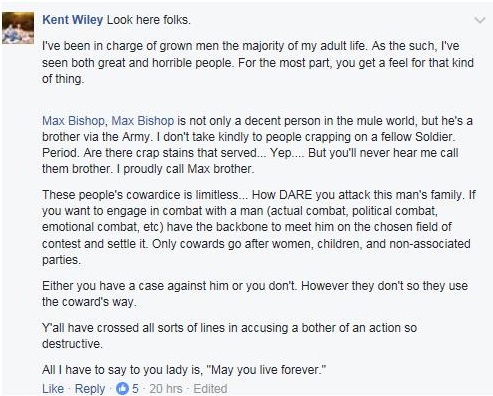 but out of all the whankers this one is my favorite. No one has said anything or attacked Max family. Meet on a the battle field. really?? lmao. Well the trouble with that is any time MAX is confronte