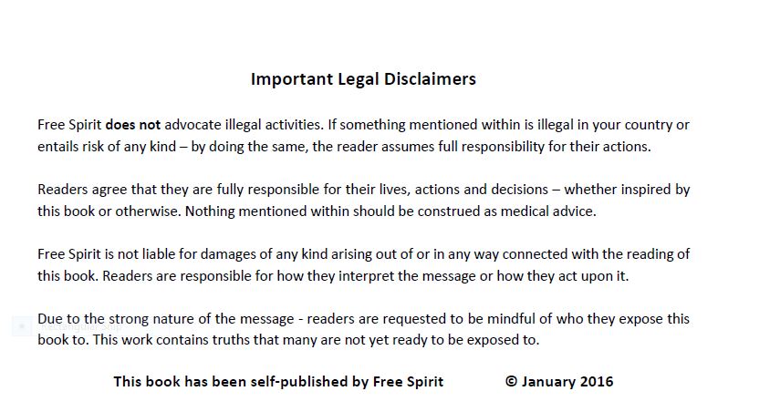 Disclaimer on front page of book encouraging people not to do illegal things