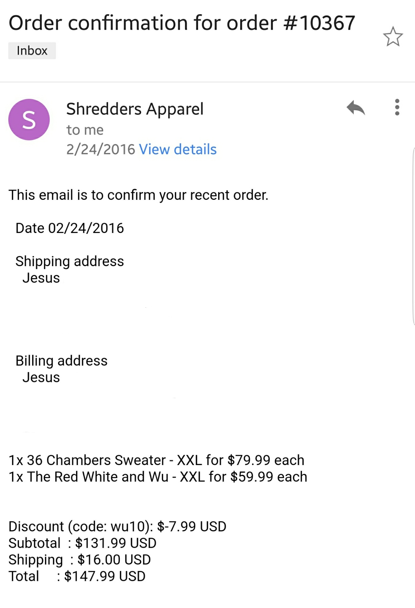 Email proof of my order