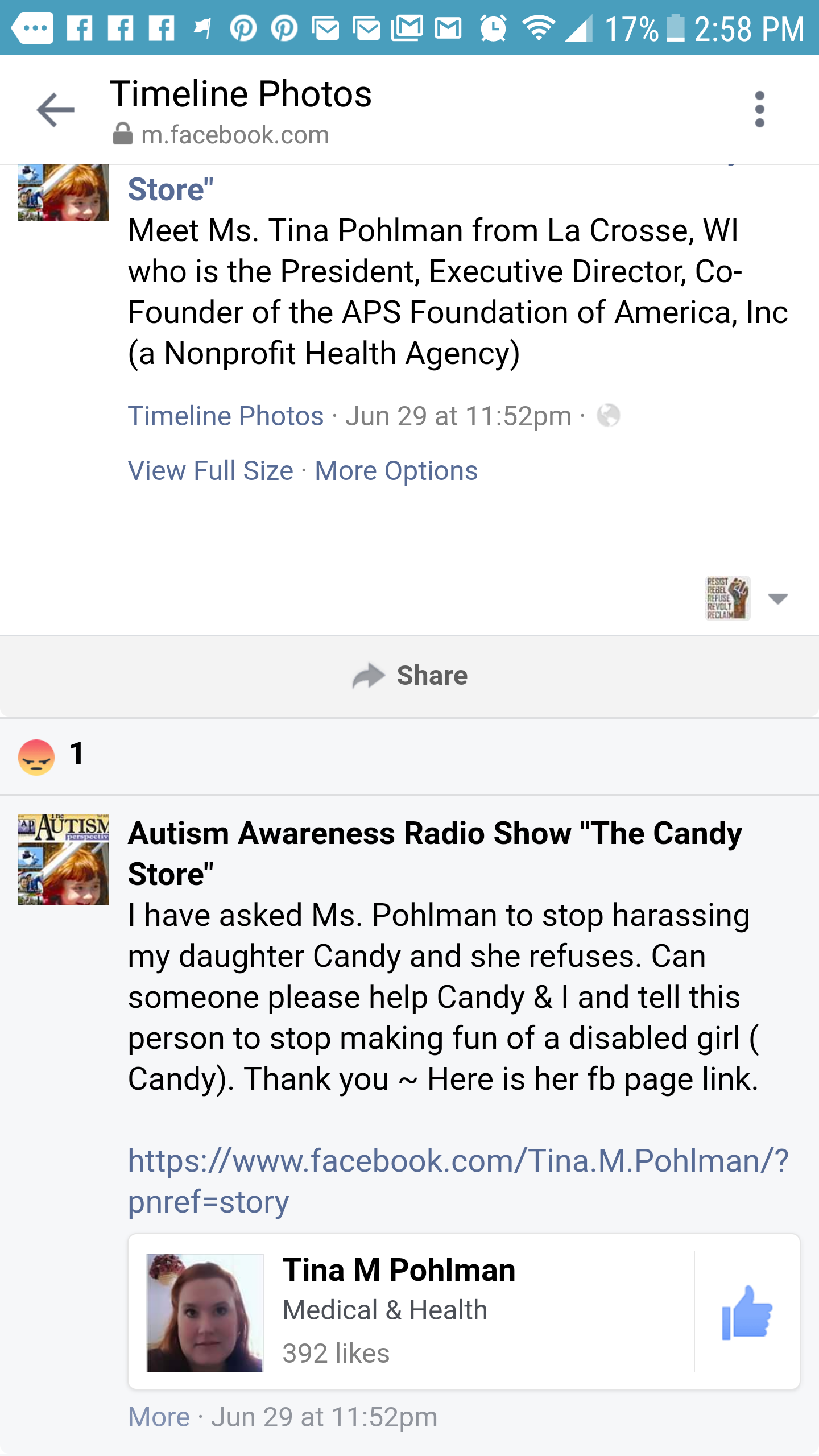 harassing disabled clients on Facebook via shares off the nonprofits posts.