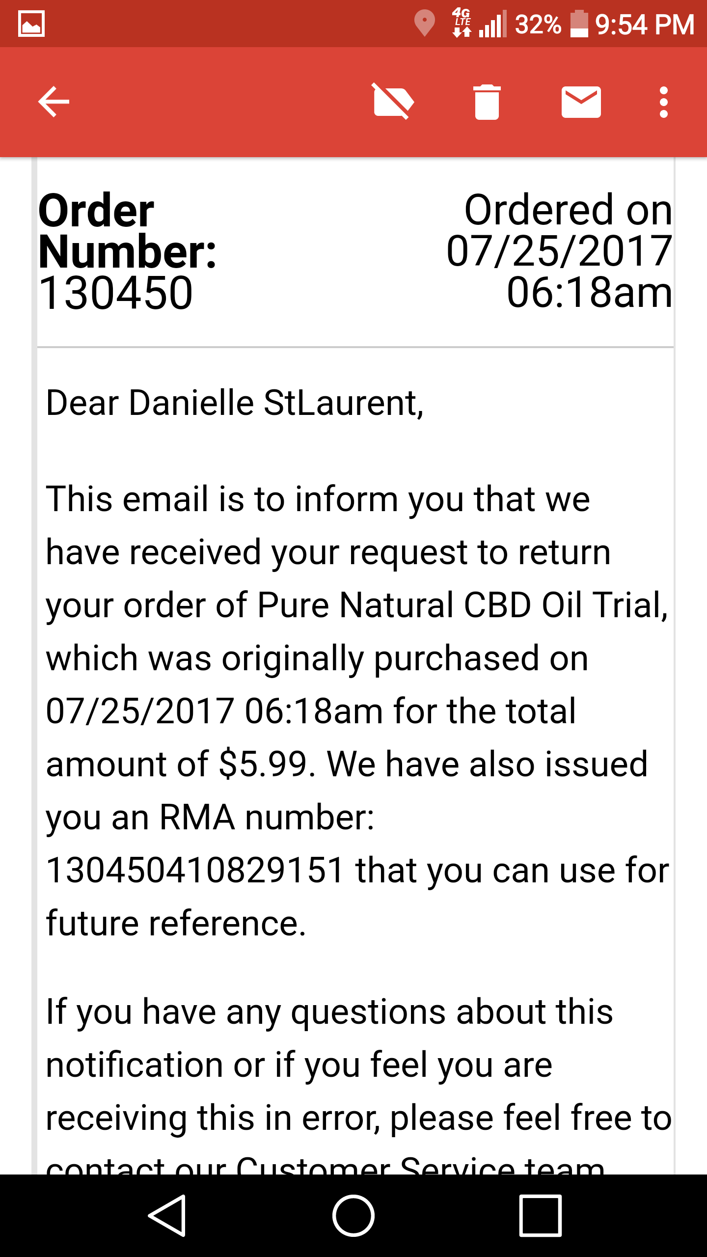 The rma confirmation with info i have more with there email