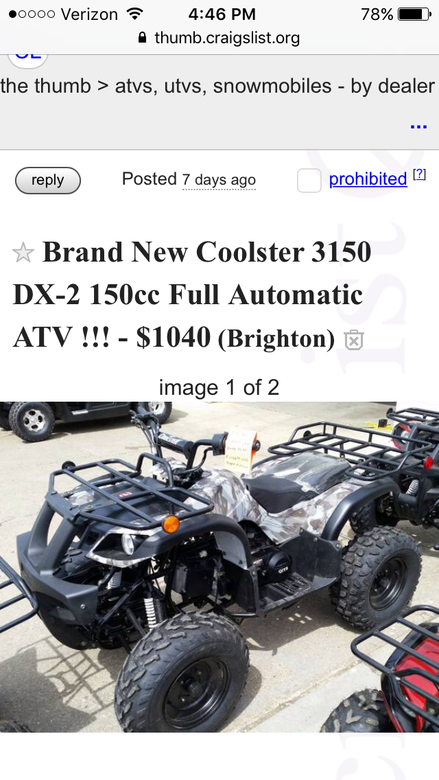 Craigslist ad we found ATV on