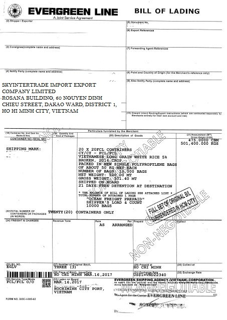 FAKED FORGED BILL OF LADING BY SKYINTERTRADE