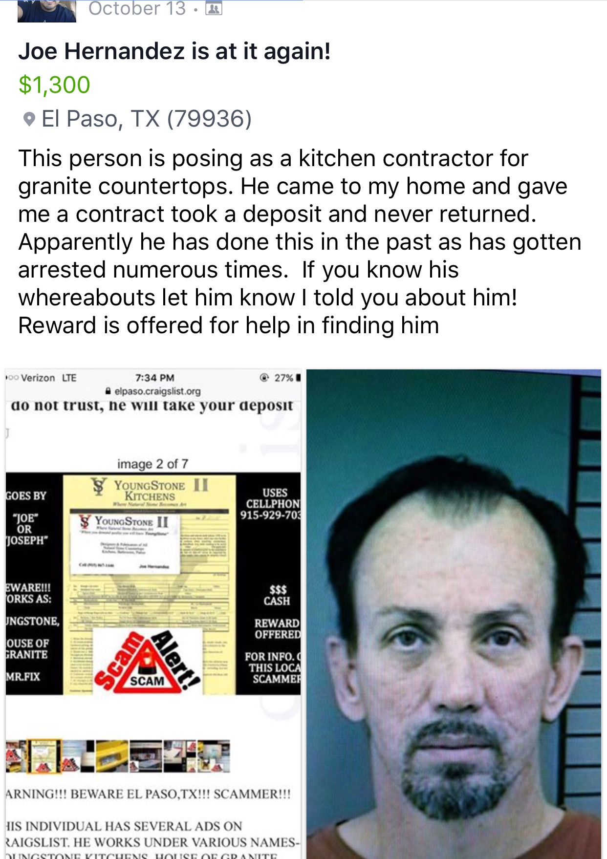 Cl ad and fake contract with El Paso county mugshot