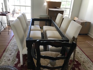 missing antique table top and other end chair