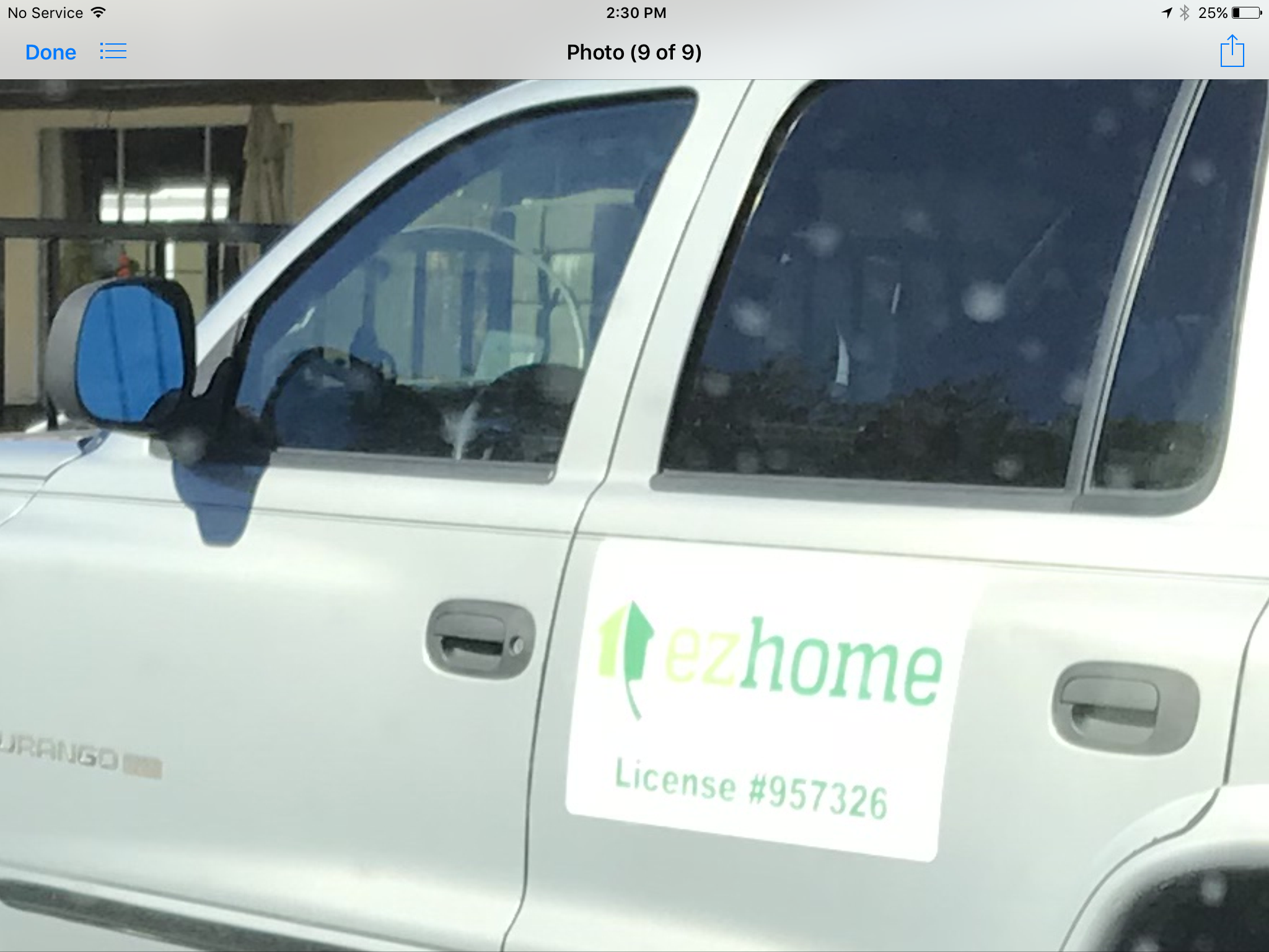 Tony Dangs vehicle with sign for ezhome 